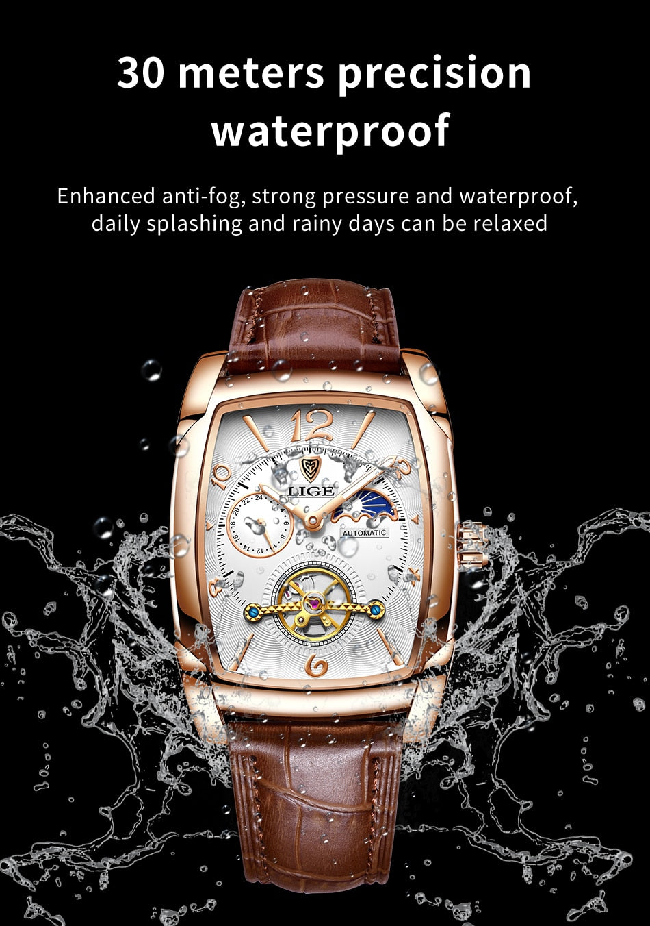 Top Brand Luxury Square Automatic Tourbillon Watch for Men