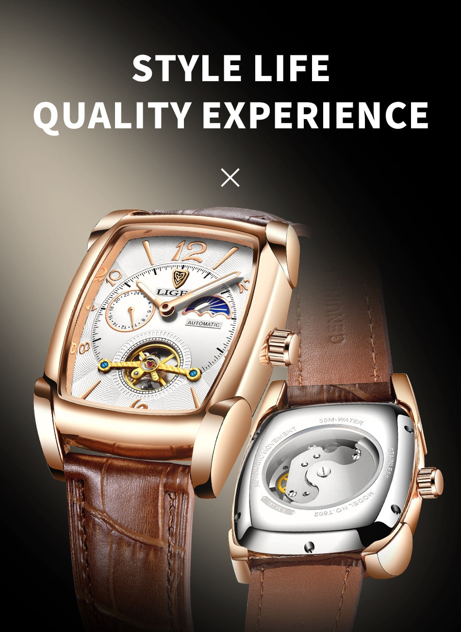 Top Brand Luxury Square Automatic Tourbillon Watch for Men