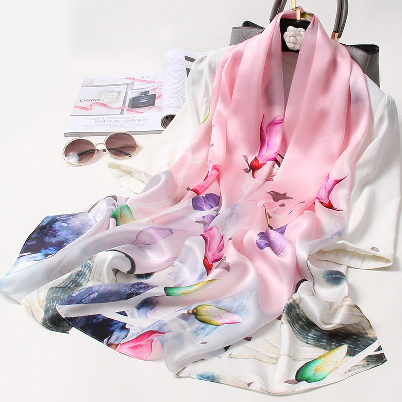 100% Pure Natural Soft Silk Long Scarf for Women 170x53cm