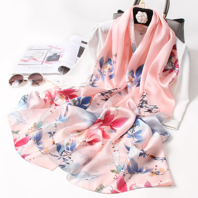 100% Pure Natural Soft Silk Long Scarf for Women 170x53cm