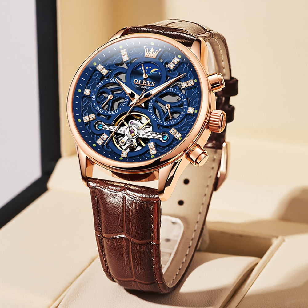 Fashion Skeleton Tourbillon Automatic Mechanical Wrist Watch for Men