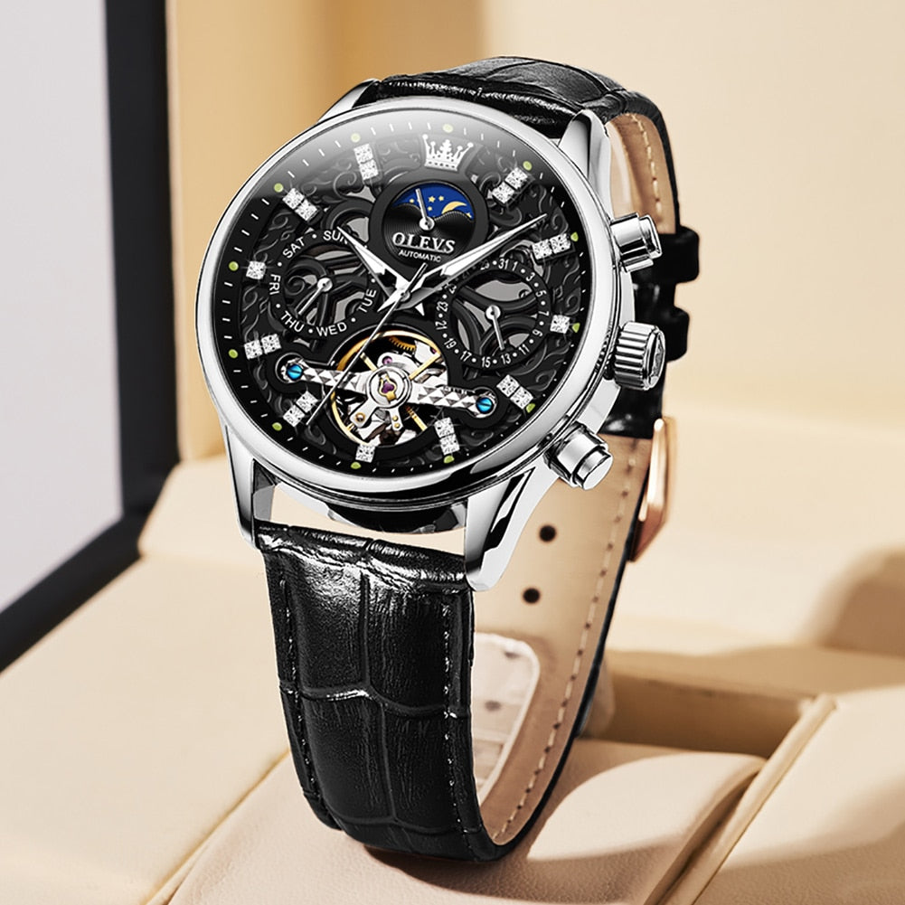 Fashion Skeleton Tourbillon Automatic Mechanical Wrist Watch for Men