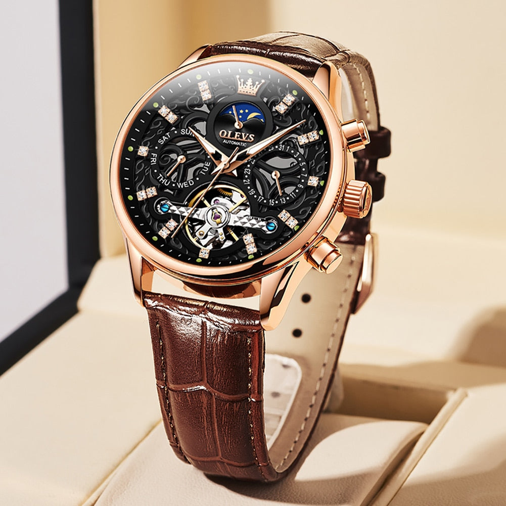 Fashion Skeleton Tourbillon Automatic Mechanical Wrist Watch for Men
