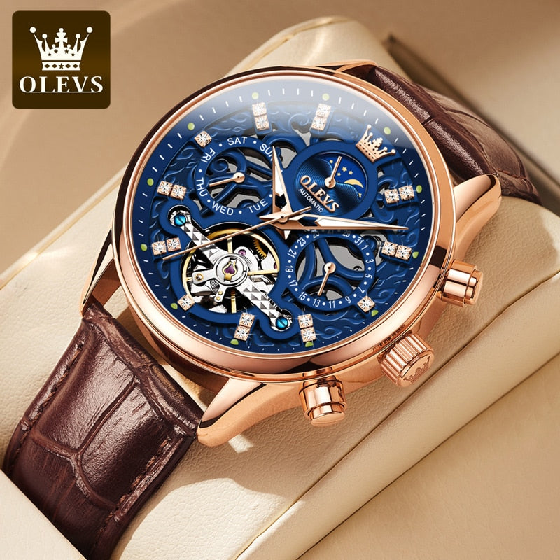 Fashion Skeleton Tourbillon Automatic Mechanical Wrist Watch for Men