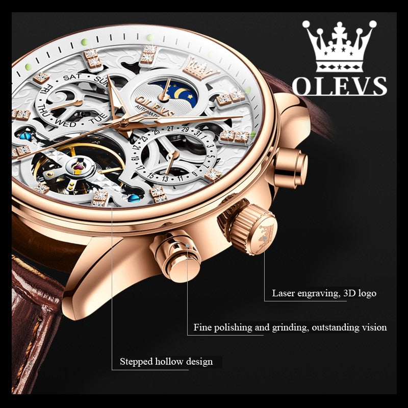 Fashion Skeleton Tourbillon Automatic Mechanical Wrist Watch for Men