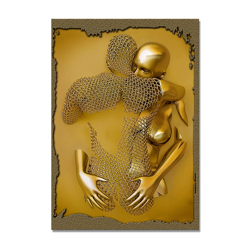 3D Love Heart Grey Metal Figure Statue Modern Painting on Canvas