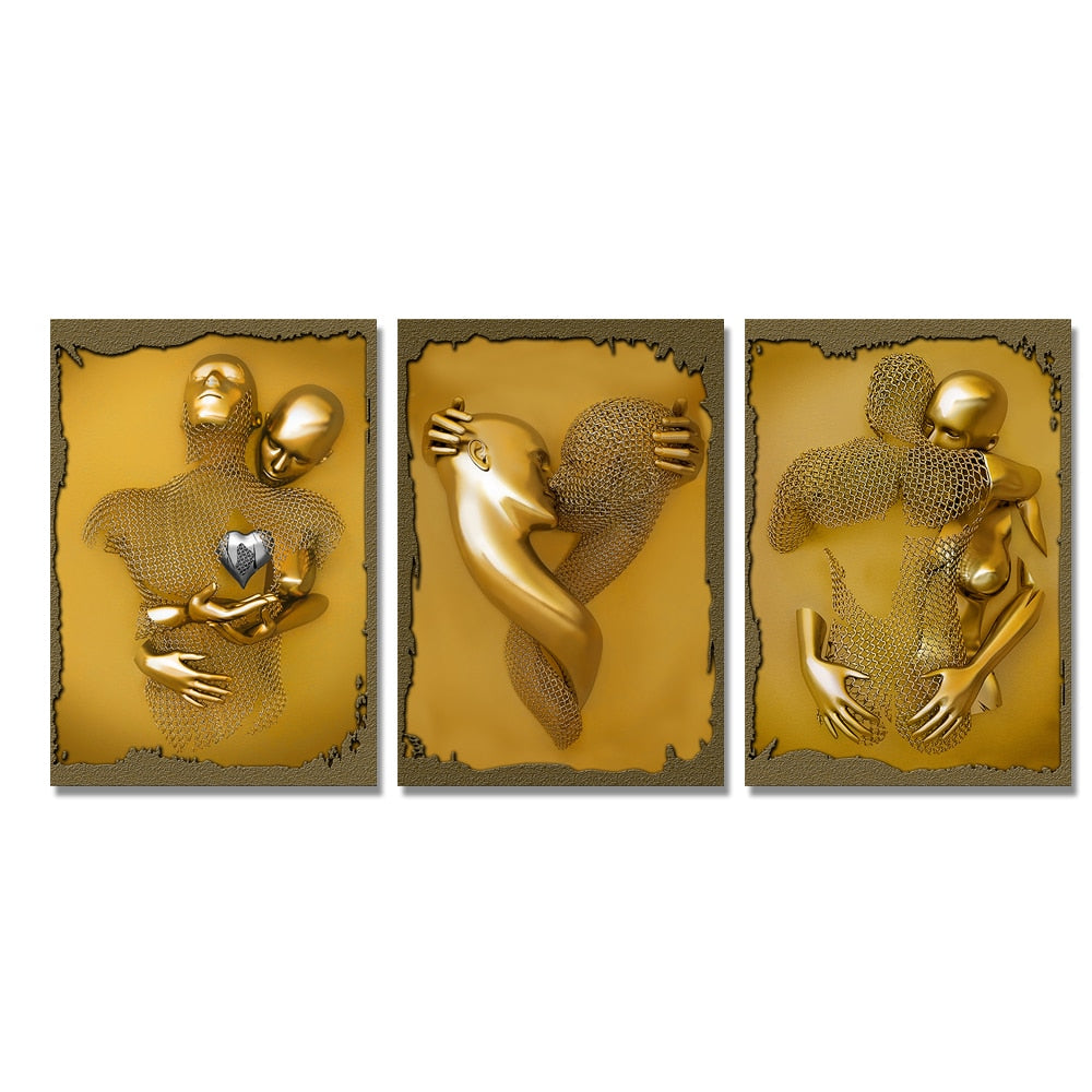 3D Love Heart Grey Metal Figure Statue Modern Painting on Canvas