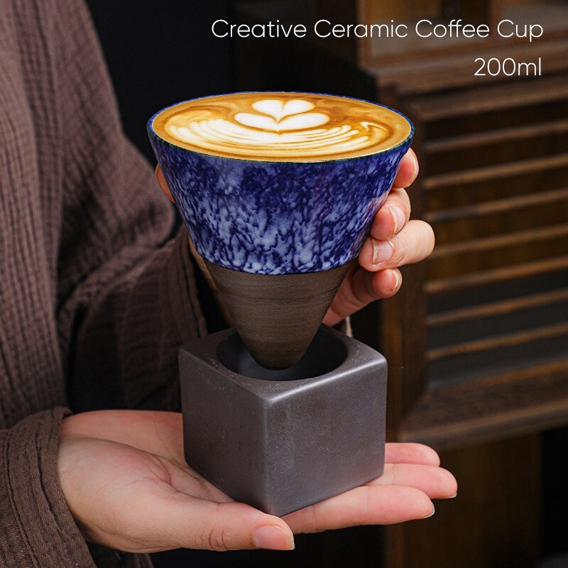 Creative Stylish Ceramic Coffee Cup / Rough Pottery Tea Cup / Japanese Latte Pull Flower Porcelain Cup