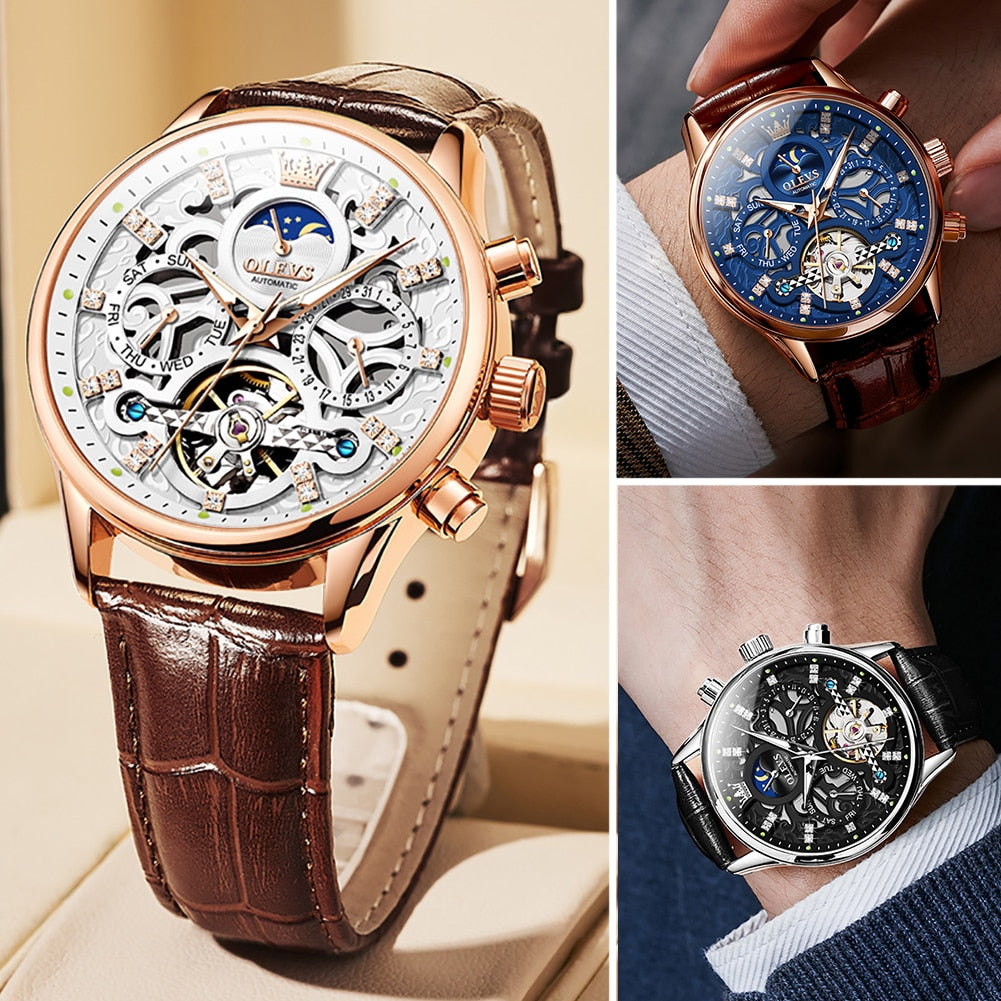 Fashion Skeleton Tourbillon Automatic Mechanical Wrist Watch for Men