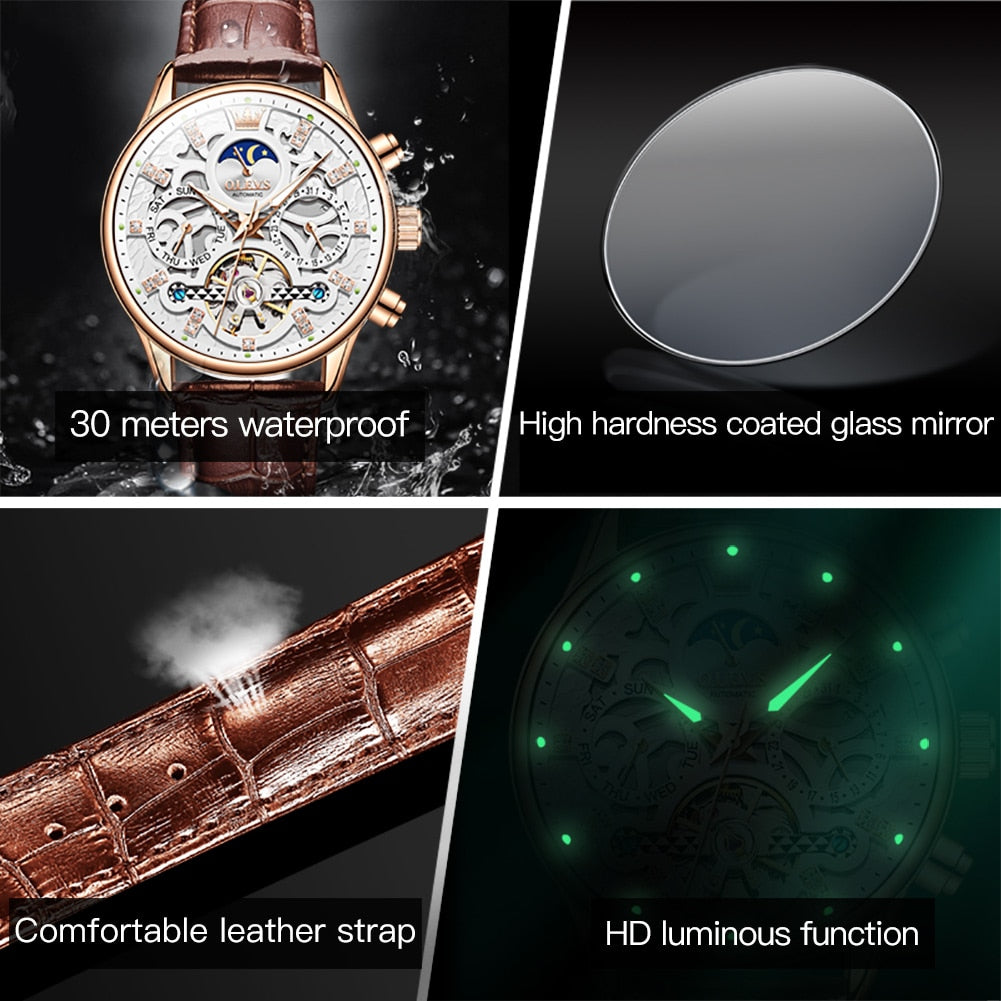 Fashion Skeleton Tourbillon Automatic Mechanical Wrist Watch for Men