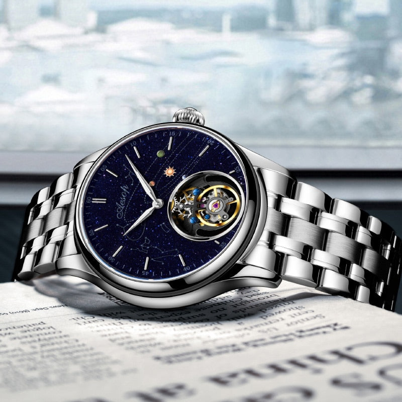 Tourbillon Mechanical Sapphire Watch for Men / Top Luxury Star Sky Business Watch for Men