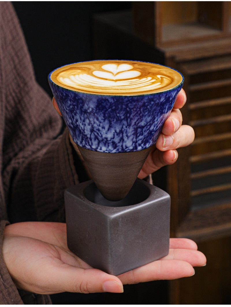 Creative Stylish Ceramic Coffee Cup / Rough Pottery Tea Cup / Japanese Latte Pull Flower Porcelain Cup